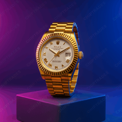 (524) (DS) ROLEX OYESTER PERPETUAL DATE JUST WATCH (WHITE+GOLD)DIAL & (GOLD) BELT