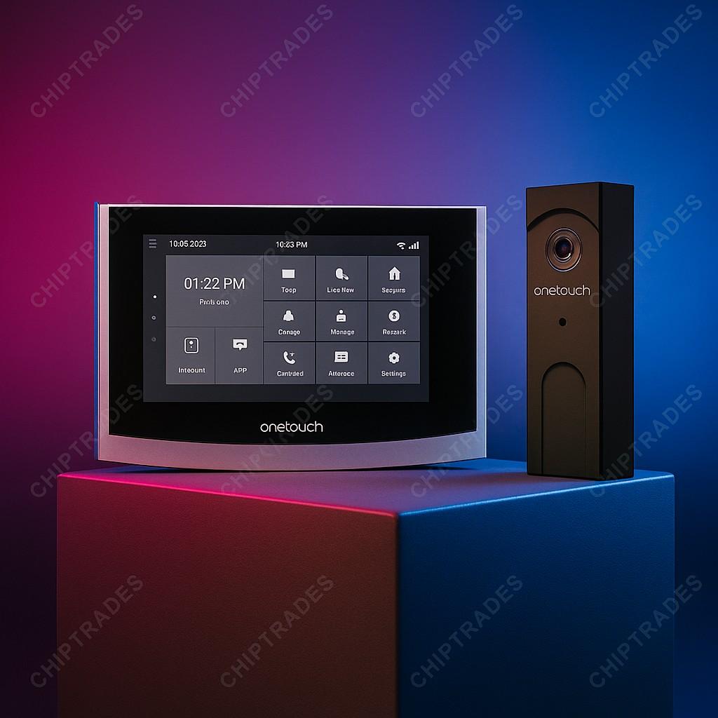 (524) Onetouch, VDP Kit, 7 Inch SIP Linux Based Screen(Dual Interface), PoE Based, Black, Silver + 1.3MP Camera (PREPAID)