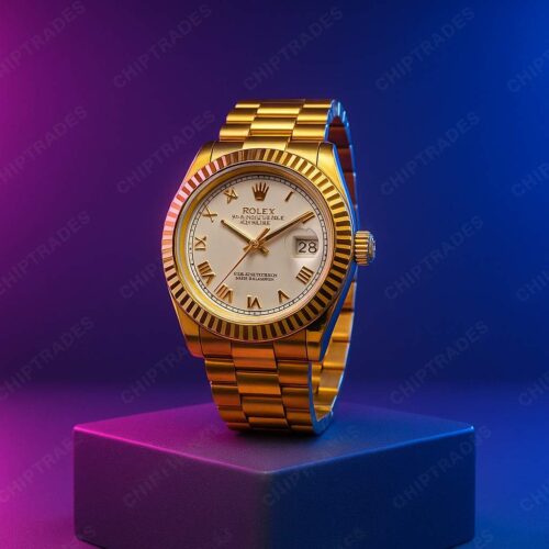 (524) (DS) ROLEX OYESTER PERPETUAL DATE JUST WATCH (WHITE+GOLD)DIAL & (GOLD) BELT