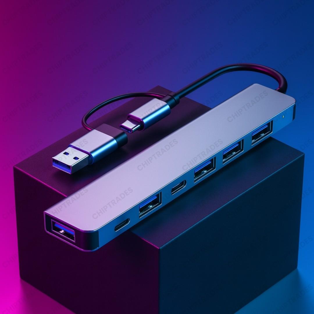(New 25) USB +Type C to 7 in 1 Hub