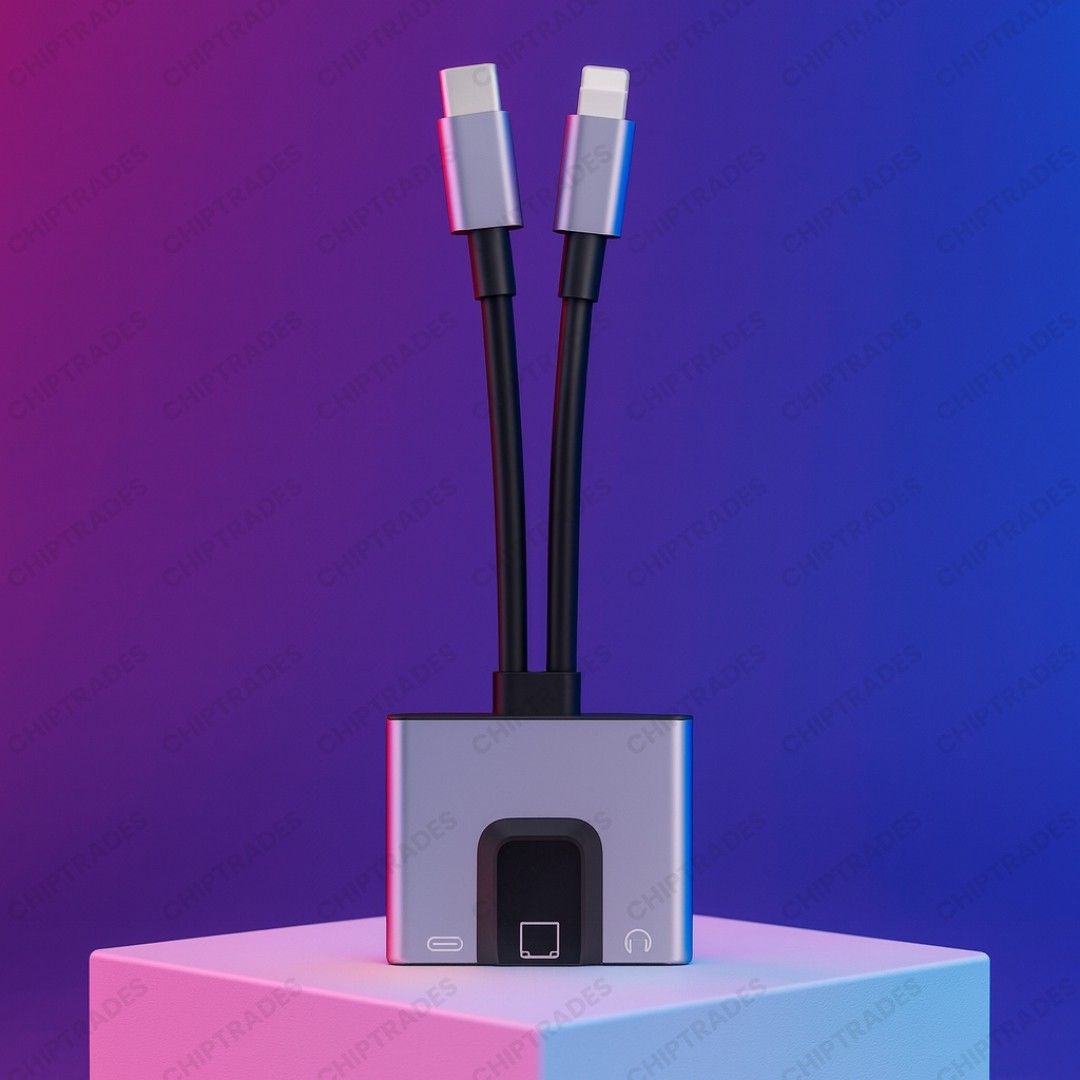 (New 25) type c + lightening to 3in 1 (LAN + audio+ lightening female)with OTG