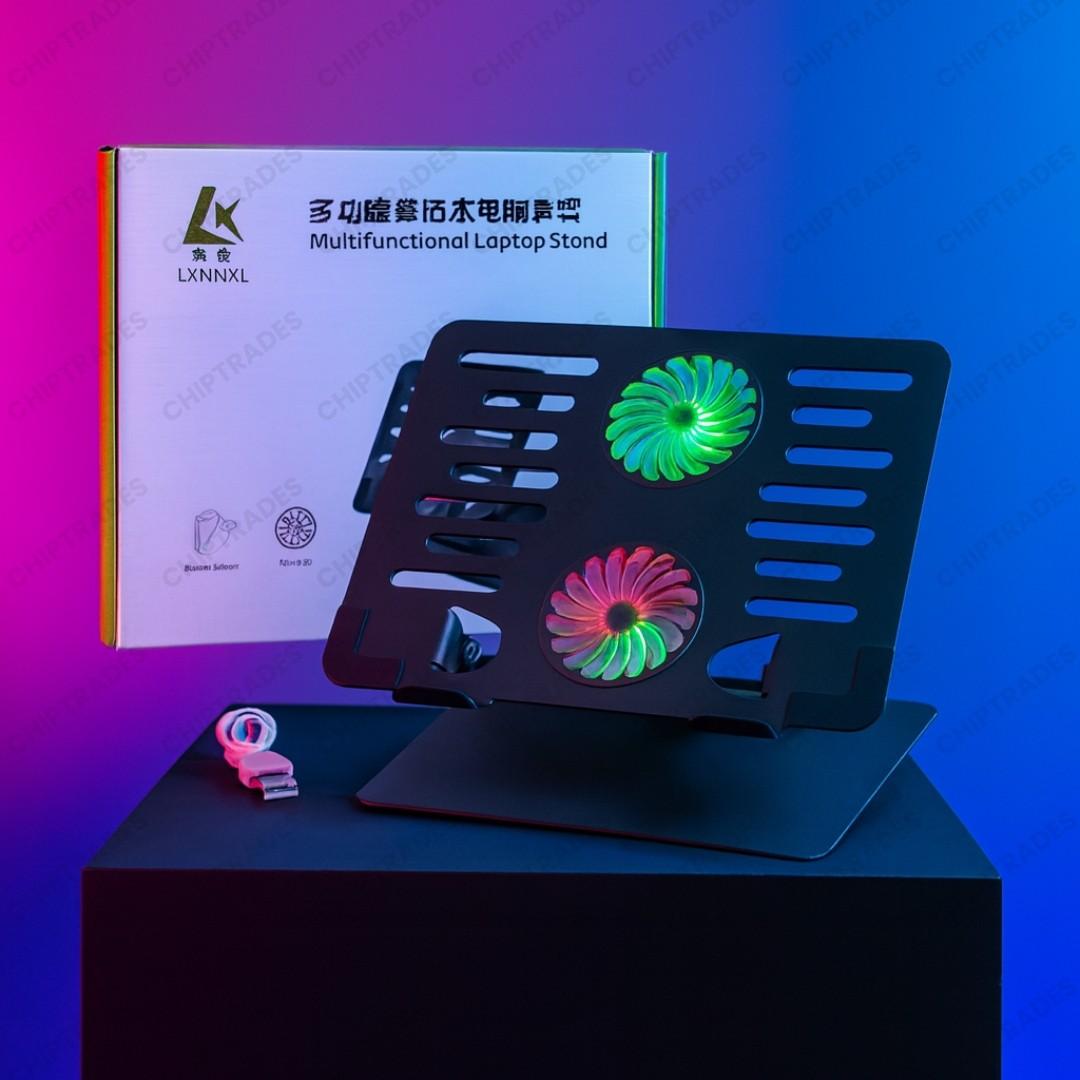 (New 25) Laptop stand with 2 fan and RGB light (UP/DOWN)