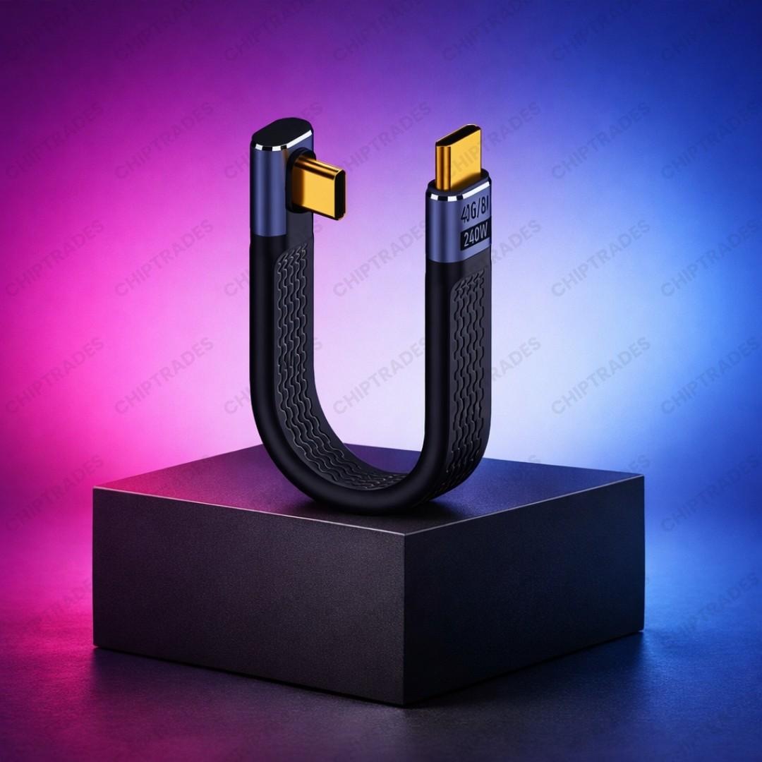 (NEW26) ZC-035 Type C Male (Right Angle) to Male Usb Cable 5.3 inch