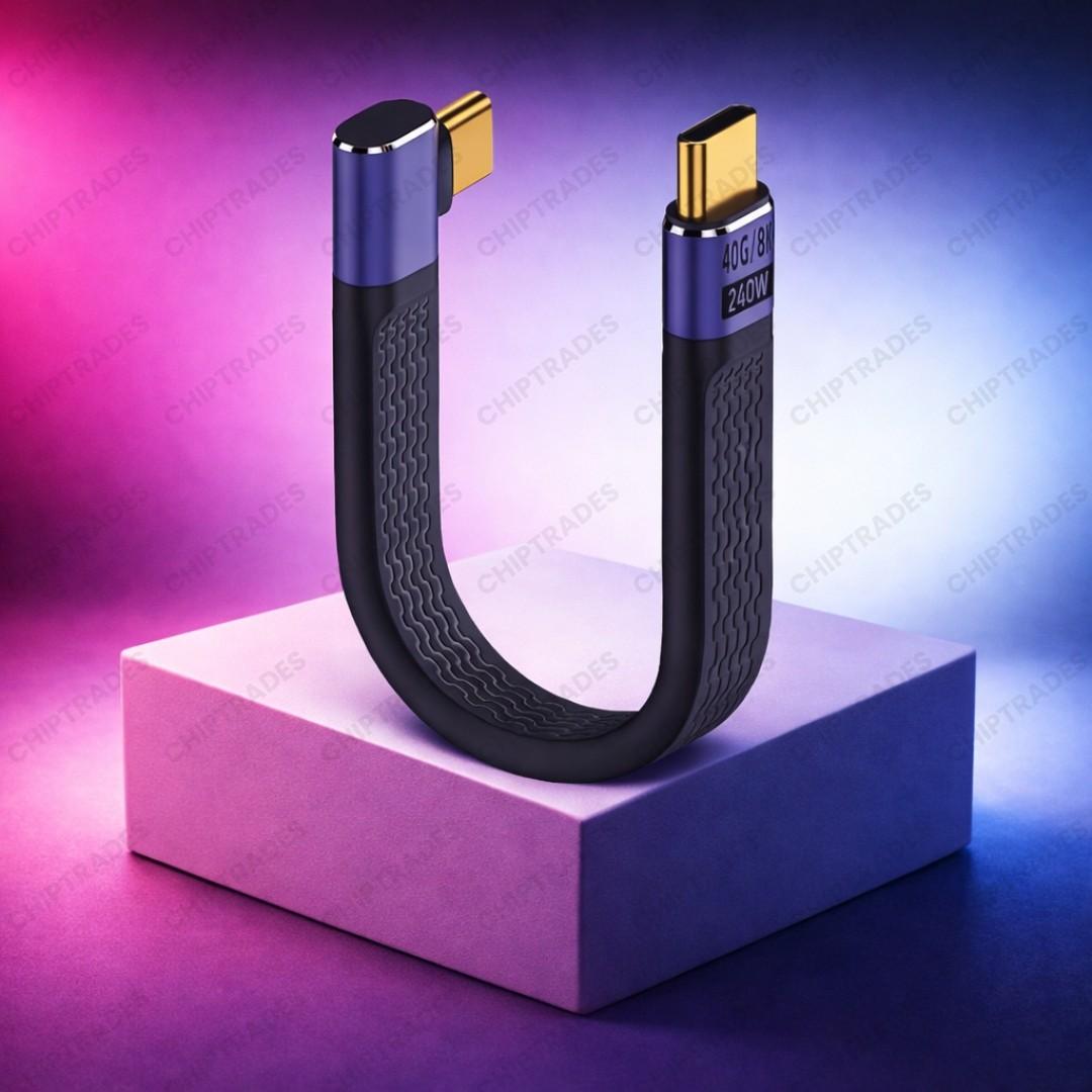 (NEW26) ZC-032 Type C Male (Right Angle) to Male Usb Cable 5.3 inch