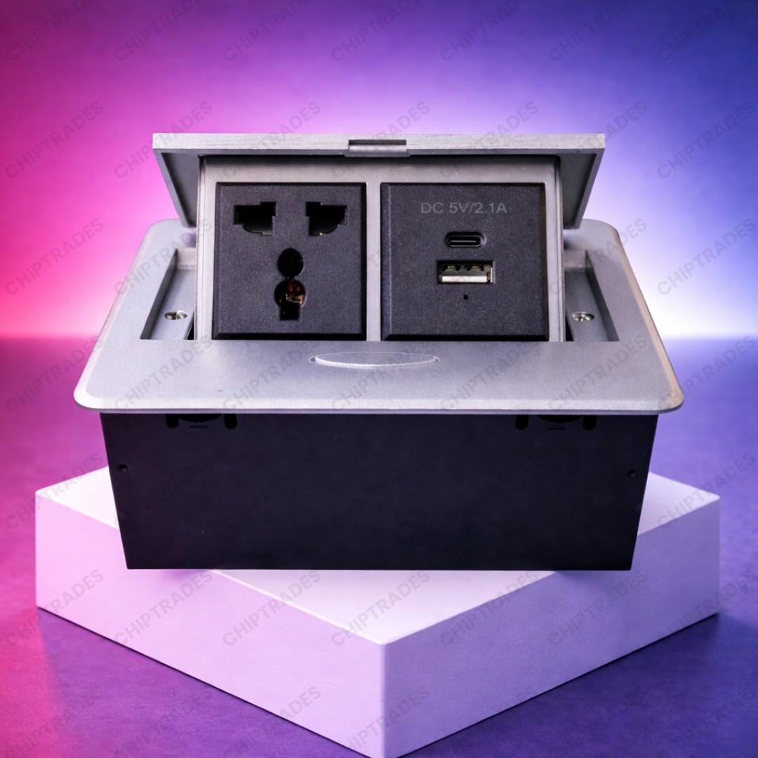 (NEW26) pop up box BD300-6 (1 socket+1 usb +1 type c ) Silver model - AO77H