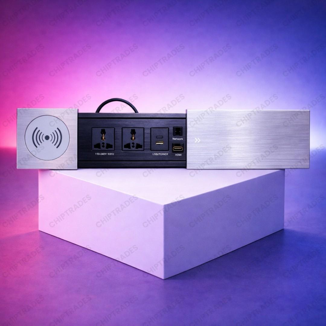 (NEW26) Pop up box slip socket BC-01 (W/L Charge +2 socket +usb+C+network+hdmi) Silver