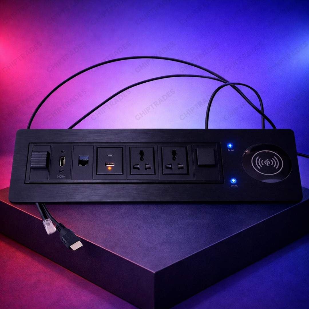 (NEW26) AO77O Pop up box motorized EK9800(w/l charge+2 socket+Usb+c + network+hdmi) Black