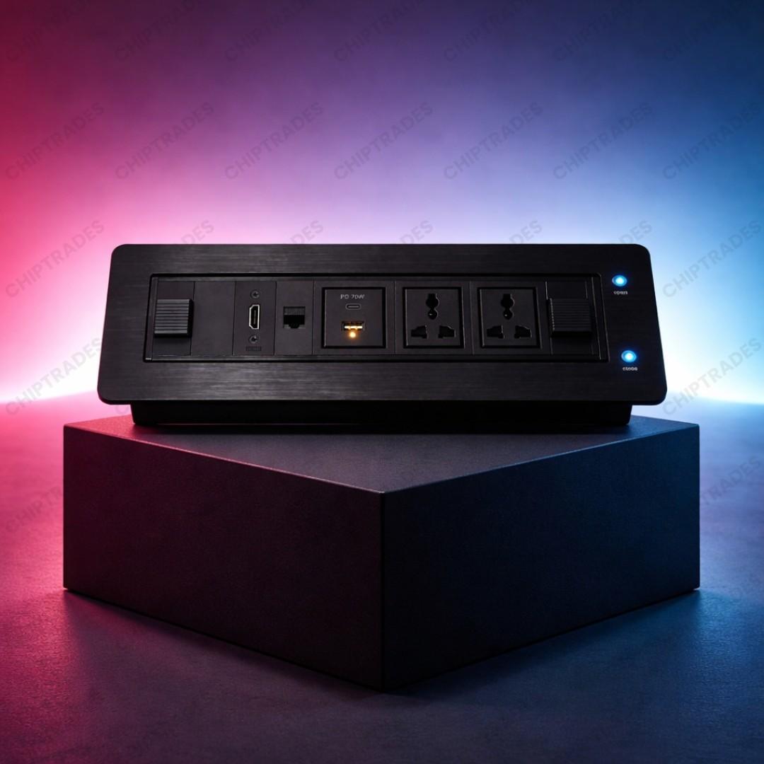 (NEW26) AO77M Pop up box motorized EK6300(2 socket+Usb+c + network+hdmi) black