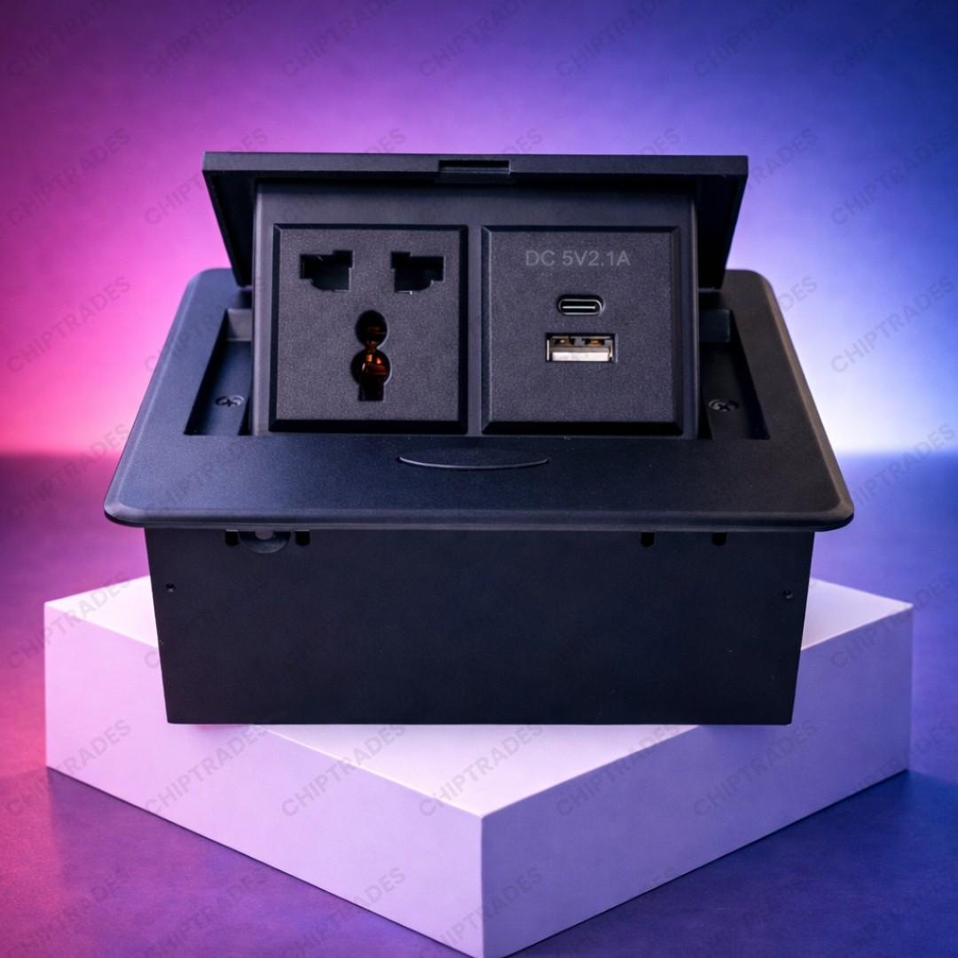 (NEW26) pop up box BD300-6 (1 socket+1 usb +1 type c ) Black model - AO77G