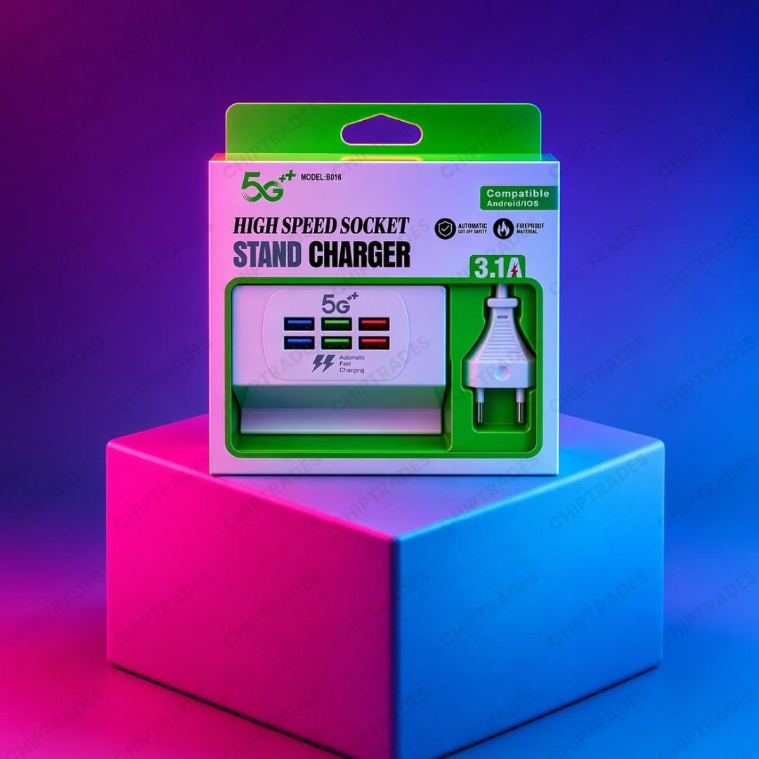 (NEW26) USB Charger Hub 6 Port with Mobile Stand