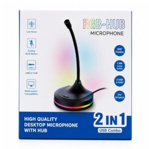 (0326) usb mic with USB Hub 3 port with RGB light & ON/Off Button